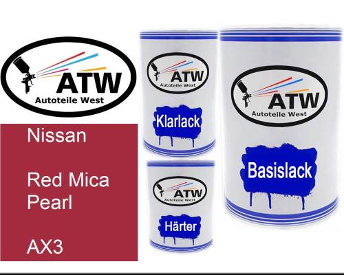 Nissan, Red Mica Pearl, AX3: 500ml Lackdose + 500ml Klarlack + 250ml Härter - Set, von ATW Autoteile West.
